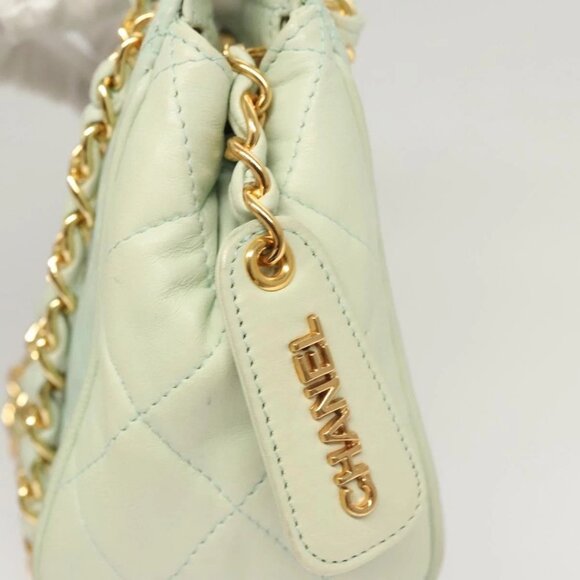 CHANEL Matelasse Chain Shoulder Bag Lamb Skin Peppermint Gold CC Auth - Picture 11 of 16